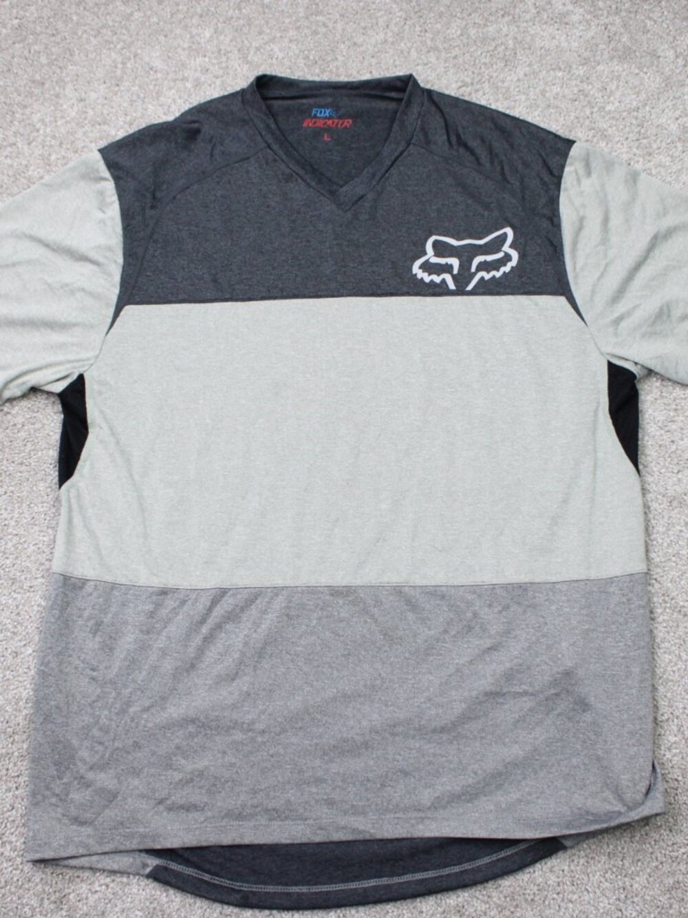 Fox Racing Indicator Shirt Mens Large Gray Zipper Stash Pocket Vented S/S Jersey